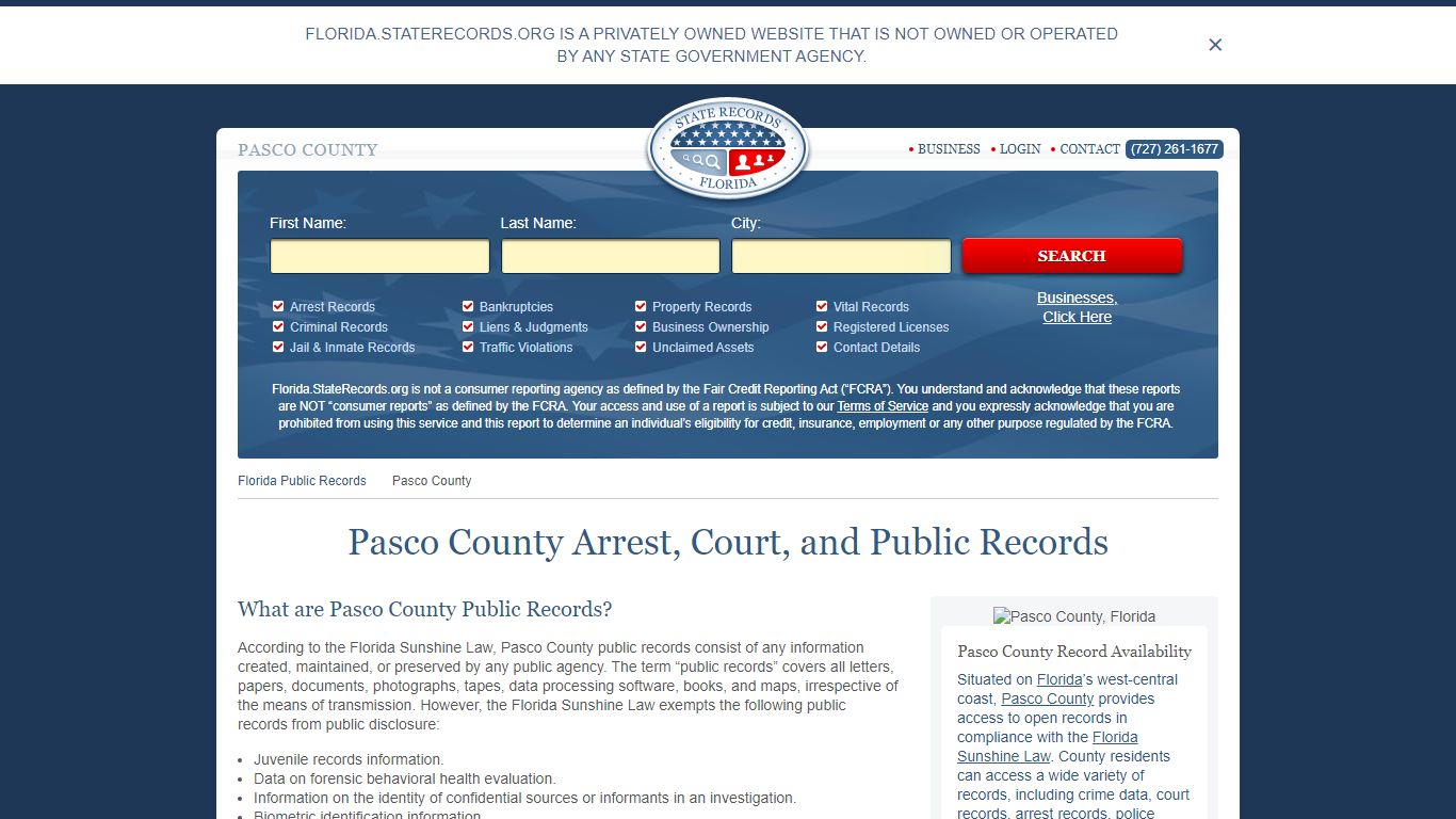Pasco County Arrest, Court, and Public Records